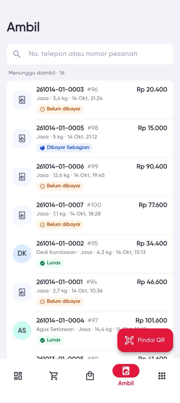 Daftar cucian menunggu diambil