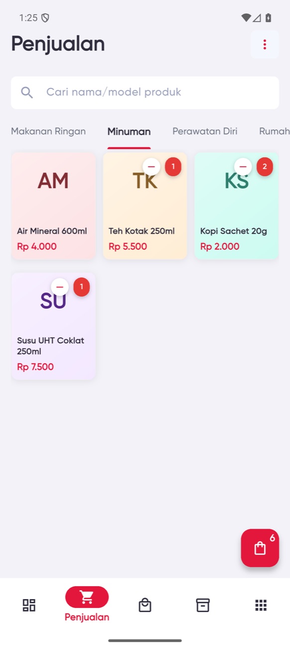 Layar penjualan dengan produk