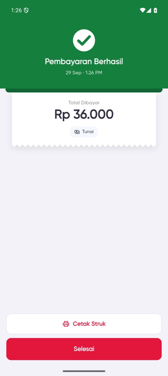 Pembayaran berhasil Rp 36.000
