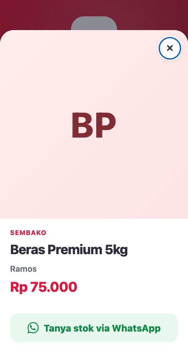 Detail produk dengan tombol WhatsApp